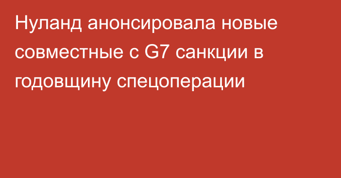 Нуланд анонсировала новые совместные с G7 санкции в годовщину спецоперации