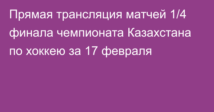 Прямая трансляция матчей 1/4 финала чемпионата Казахстана по хоккею за 17 февраля