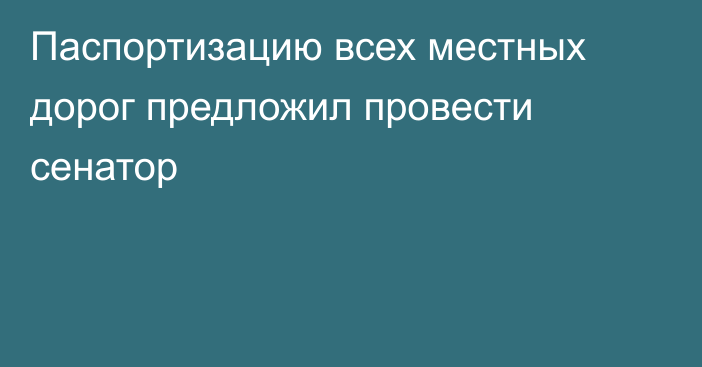 Паспортизацию всех местных дорог предложил провести сенатор