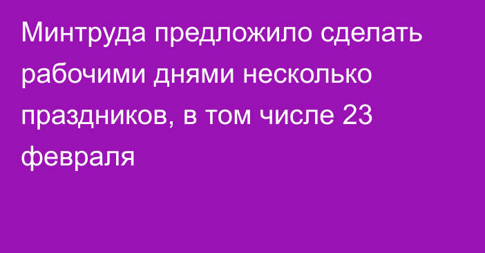 Минтруда предложило сделать рабочими днями несколько праздников, в том числе 23 февраля