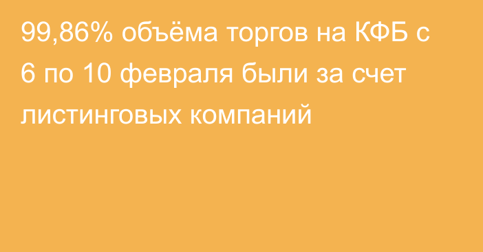 99,86% объёма торгов на КФБ с 6 по 10 февраля были за счет листинговых компаний