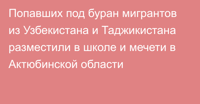 Попавших под буран мигрантов из Узбекистана и Таджикистана разместили в школе и мечети в Актюбинской области