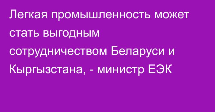 Легкая промышленность может стать выгодным сотрудничеством Беларуси и Кыргызстана, - министр ЕЭК