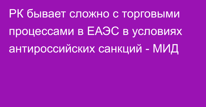 РК бывает сложно с торговыми процессами в ЕАЭС в условиях антироссийских санкций - МИД