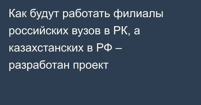 Как будут работать филиалы российских вузов в РК, а казахстанских в РФ – разработан проект