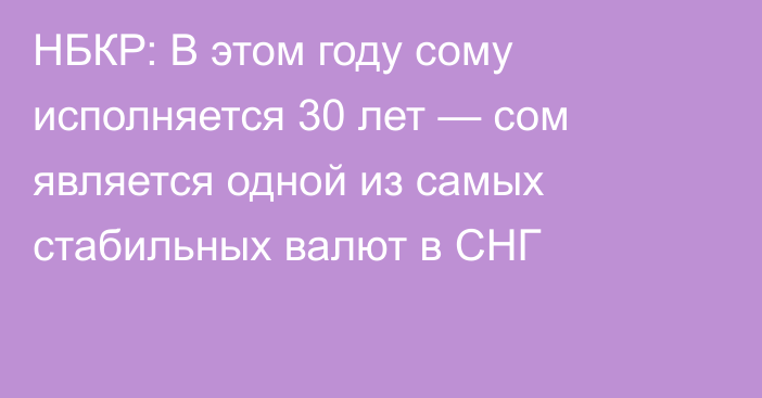 НБКР: В этом году сому исполняется 30 лет — сом является одной из самых стабильных валют в СНГ