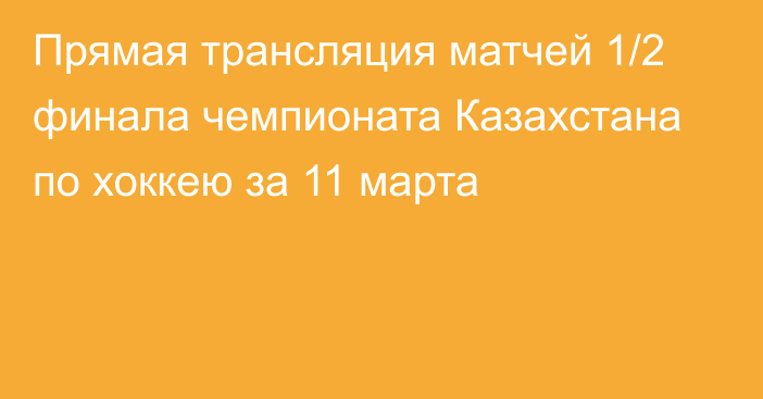 Прямая трансляция матчей 1/2 финала чемпионата Казахстана по хоккею за 11 марта