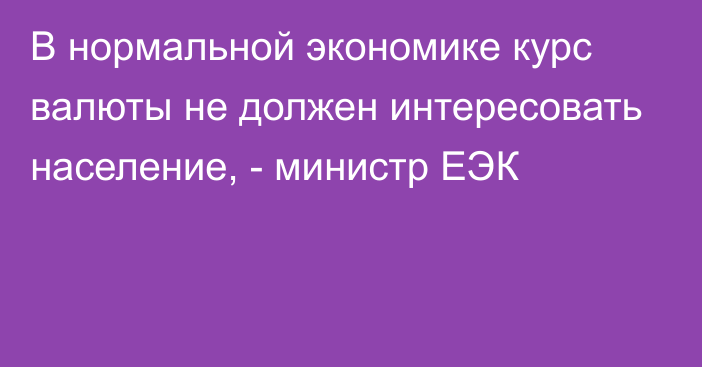 В нормальной экономике курс валюты не должен интересовать население, - министр ЕЭК