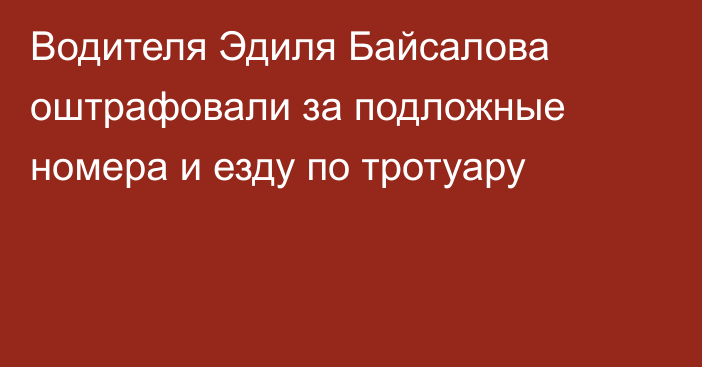 Водителя Эдиля Байсалова оштрафовали за подложные номера и езду по тротуару