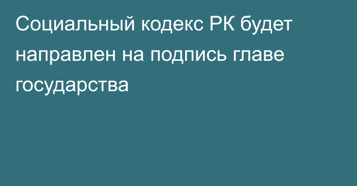 Социальный кодекс РК будет направлен на подпись главе государства