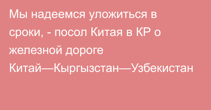 Мы надеемся уложиться в сроки, - посол Китая в КР о железной дороге Китай—Кыргызстан—Узбекистан