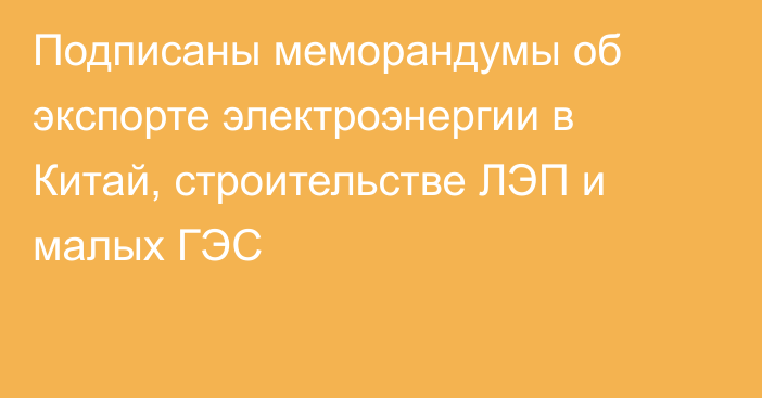 Подписаны меморандумы об экспорте электроэнергии в Китай, строительстве ЛЭП и малых ГЭС