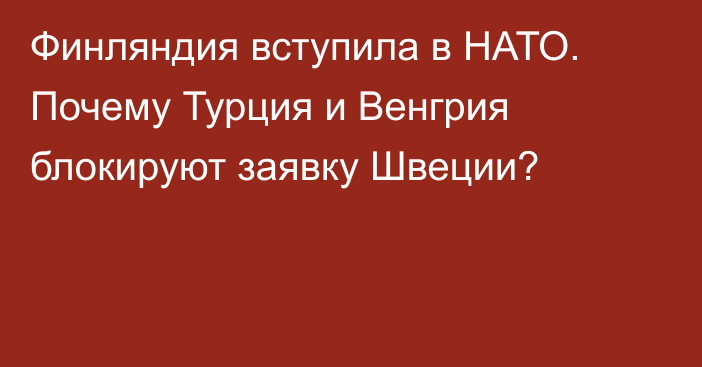 Финляндия вступила в НАТО. Почему Турция и Венгрия блокируют заявку Швеции?