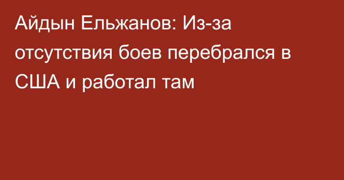 Айдын Ельжанов: Из-за отсутствия боев перебрался в США и работал там