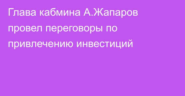 Глава кабмина А.Жапаров провел переговоры по привлечению инвестиций