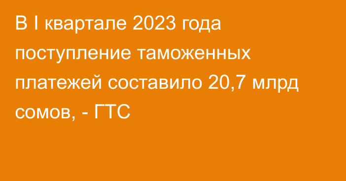 В I квартале 2023 года поступление таможенных платежей составило 20,7 млрд сомов, - ГТС