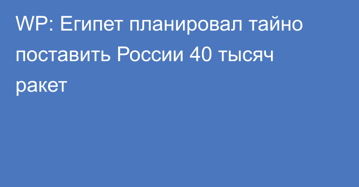 WP: Египет планировал тайно поставить России 40 тысяч ракет