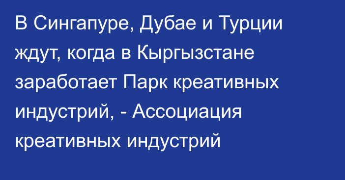 В Сингапуре, Дубае и Турции ждут, когда в Кыргызстане заработает Парк креативных индустрий, -  Ассоциация креативных индустрий