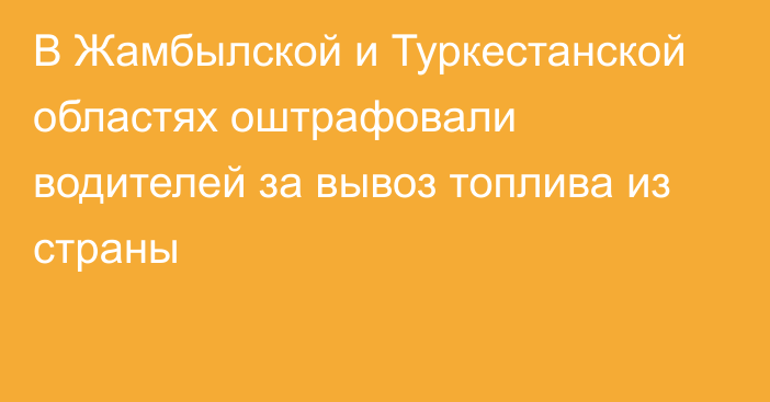 В Жамбылской и Туркестанской областях оштрафовали водителей за вывоз топлива из страны