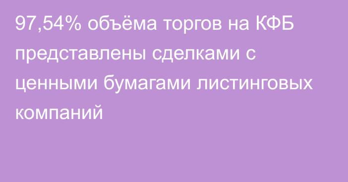 97,54% объёма торгов на КФБ представлены сделками с ценными бумагами листинговых компаний