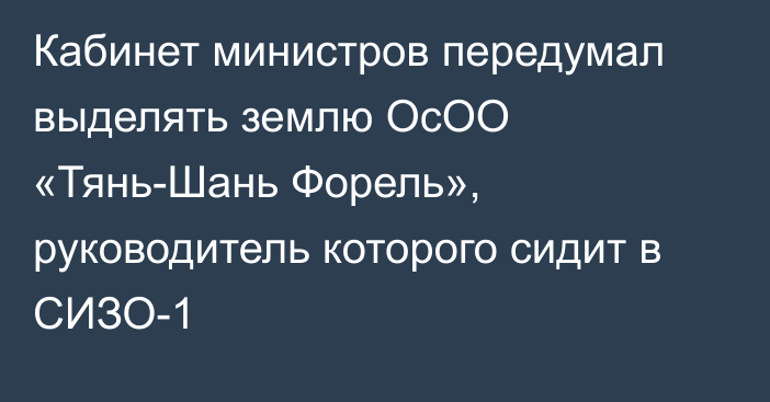 Кабинет министров передумал выделять землю ОсОО «Тянь-Шань Форель», руководитель которого сидит в СИЗО-1