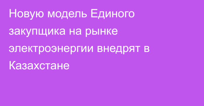 Новую модель Единого закупщика на рынке электроэнергии внедрят в Казахстане