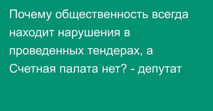 Почему общественность всегда находит нарушения в проведенных тендерах, а Счетная палата нет? - депутат