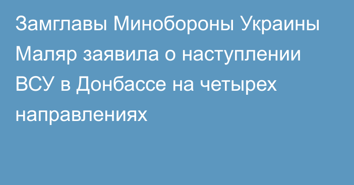 Замглавы Минобороны Украины Маляр заявила о наступлении ВСУ в Донбассе на четырех направлениях