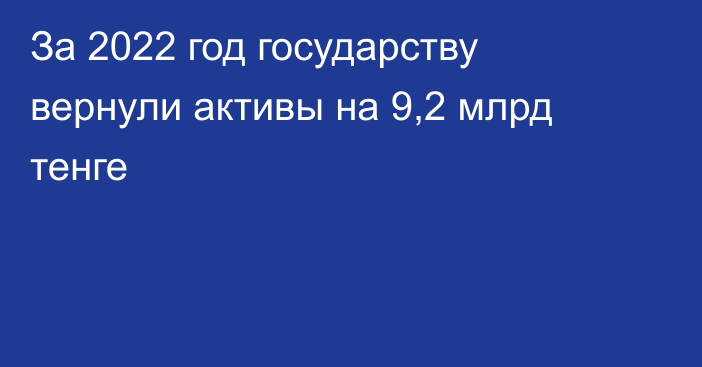 За 2022 год государству вернули активы на 9,2 млрд тенге