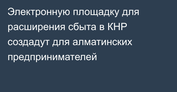 Электронную площадку для расширения сбыта в КНР создадут для алматинских предпринимателей