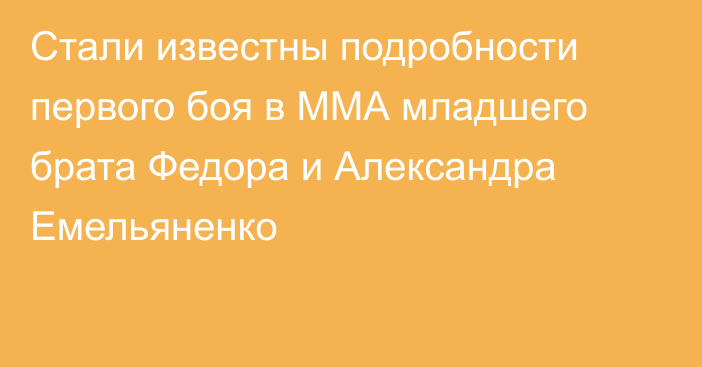 Стали известны подробности первого боя в ММА младшего брата Федора и Александра Емельяненко