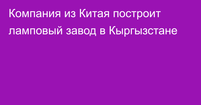 Компания из Китая построит ламповый завод в Кыргызстане