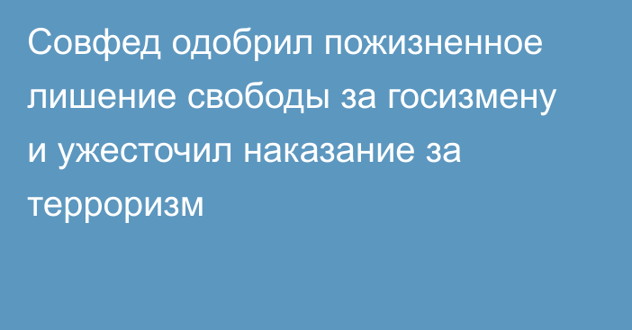 Совфед одобрил пожизненное лишение свободы за госизмену и ужесточил наказание за терроризм