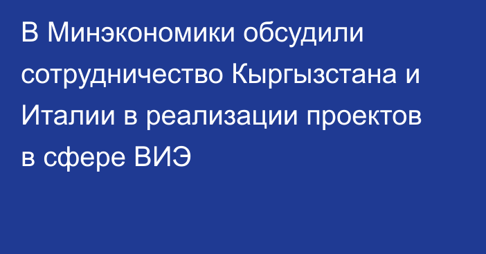 В Минэкономики обсудили сотрудничество Кыргызстана и Италии в  реализации проектов в сфере ВИЭ