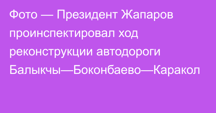 Фото — Президент Жапаров проинспектировал ход реконструкции автодороги Балыкчы—Боконбаево—Каракол