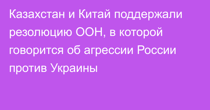 Казахстан и Китай поддержали резолюцию ООН, в которой говорится об агрессии России против Украины