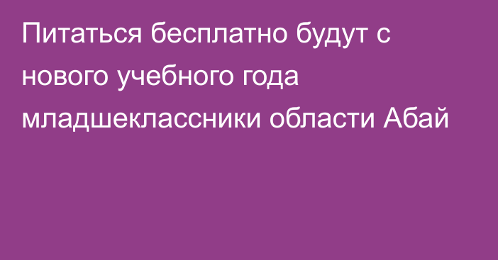 Питаться бесплатно будут с нового учебного года младшеклассники области Абай