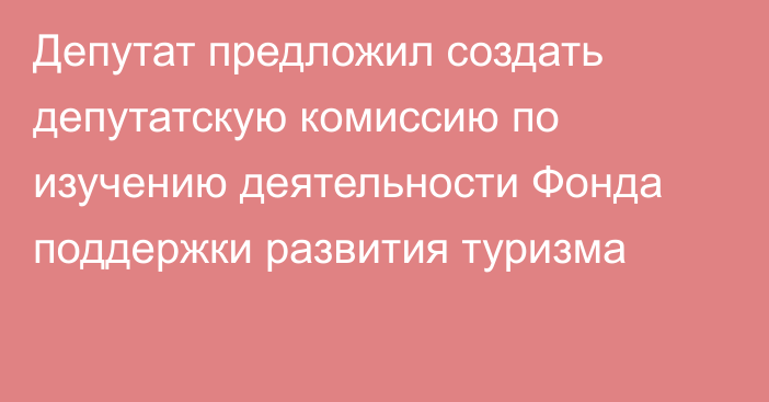 Депутат предложил создать депутатскую комиссию по изучению деятельности Фонда поддержки развития туризма