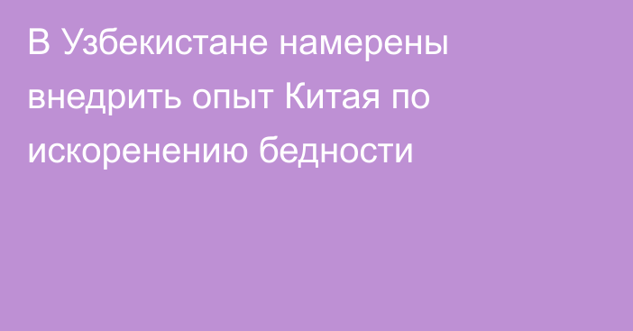 В Узбекистане намерены внедрить опыт Китая по искоренению бедности