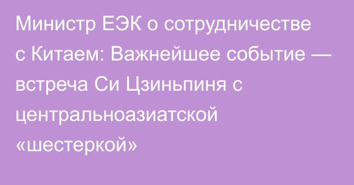 Министр ЕЭК о сотрудничестве с Китаем: Важнейшее событие — встреча Си Цзиньпиня с центральноазиатской «шестеркой»