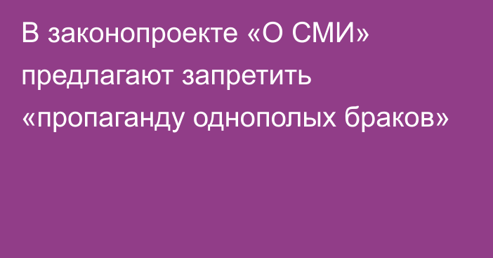 В законопроекте «О СМИ» предлагают запретить «пропаганду однополых браков»