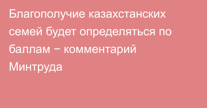 Благополучие казахстанских семей будет определяться по баллам − комментарий Минтруда