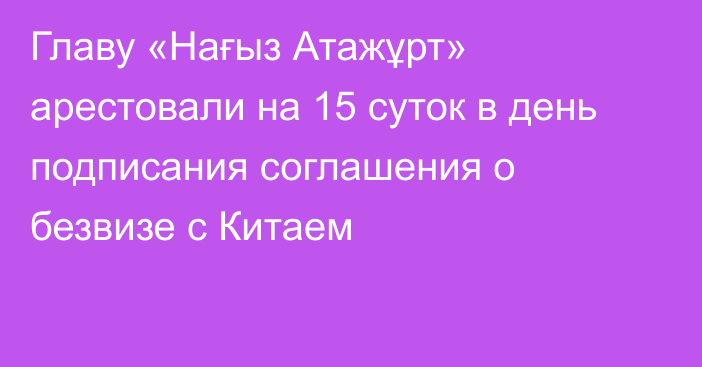 Главу «Нағыз Атажұрт» арестовали на 15 суток в день подписания соглашения о безвизе с Китаем