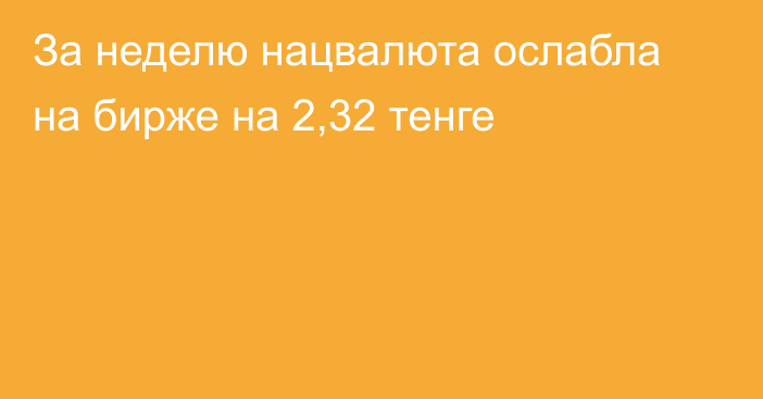 За неделю нацвалюта ослабла на бирже на 2,32 тенге