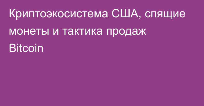 Криптоэкосистема США, спящие монеты и тактика продаж Bitcoin