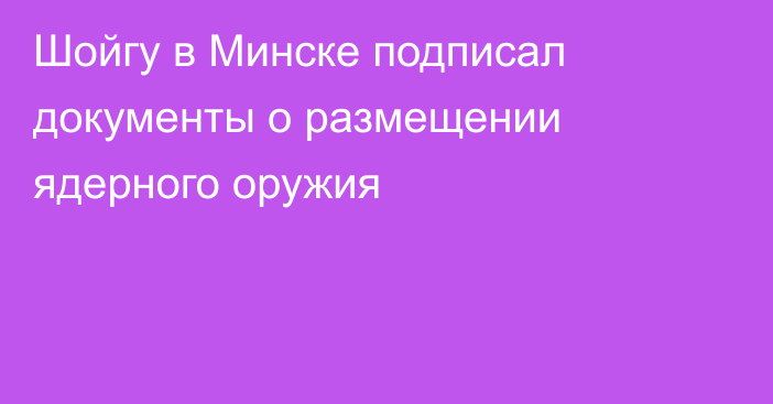 Шойгу в Минске подписал документы о размещении ядерного оружия