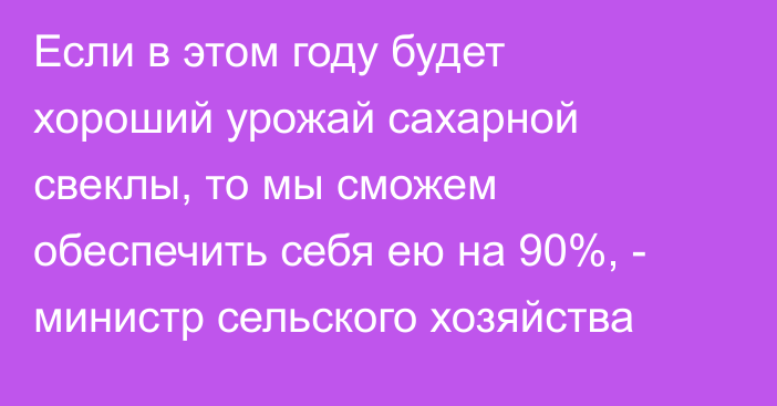 Если в этом году будет хороший урожай сахарной свеклы, то мы сможем обеспечить себя ею на 90%, - министр сельского хозяйства