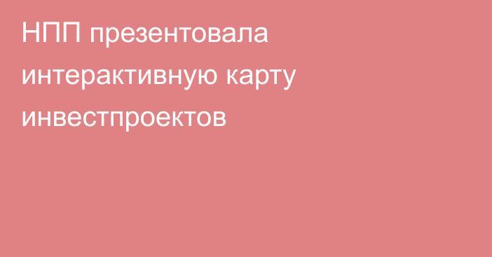 НПП презентовала интерактивную карту инвестпроектов