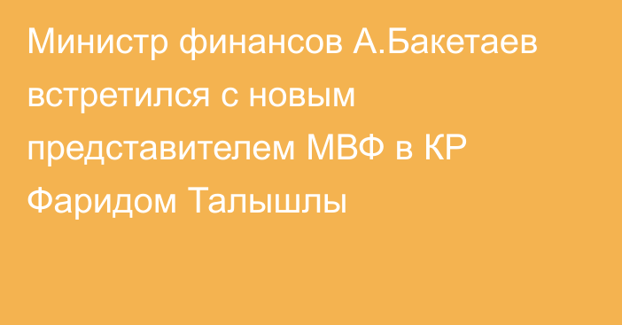 Министр финансов А.Бакетаев встретился с новым представителем МВФ в КР Фаридом Талышлы