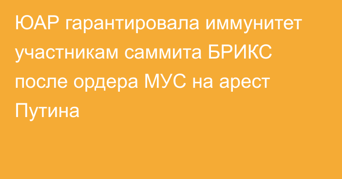 ЮАР гарантировала иммунитет участникам саммита БРИКС после ордера МУС на арест Путина